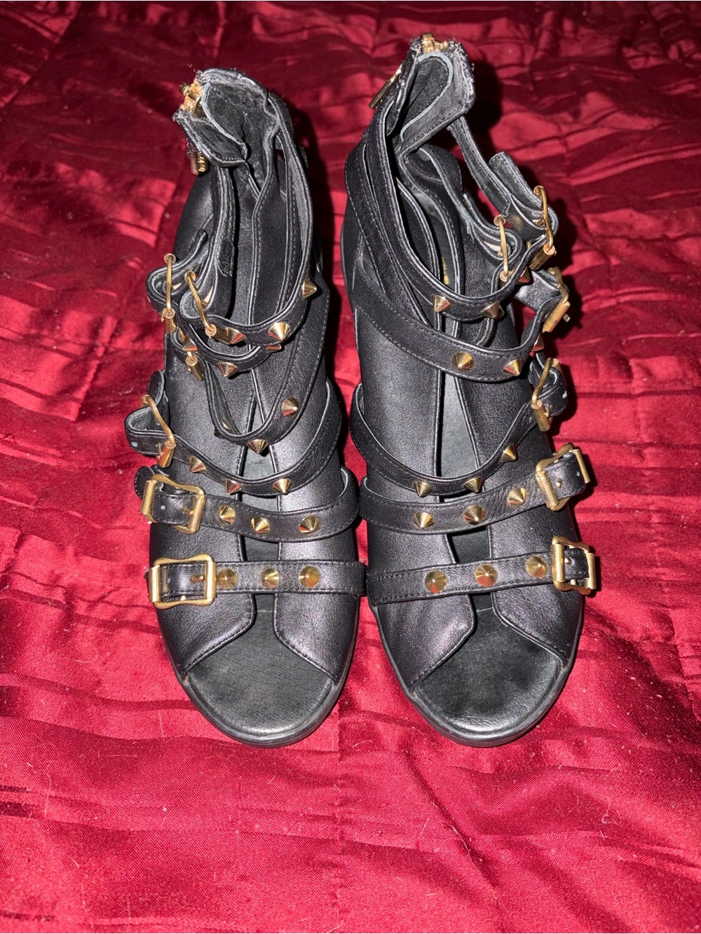 Black Studded Strappy Heeled Sandals
